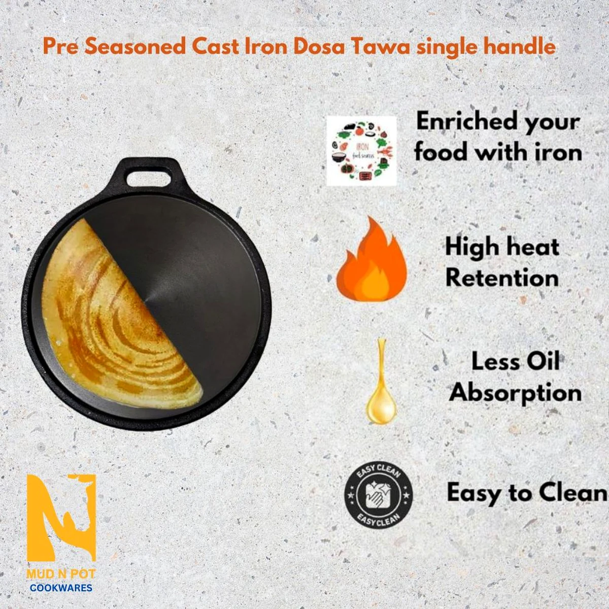 11-inch single-handle dosa tawa features