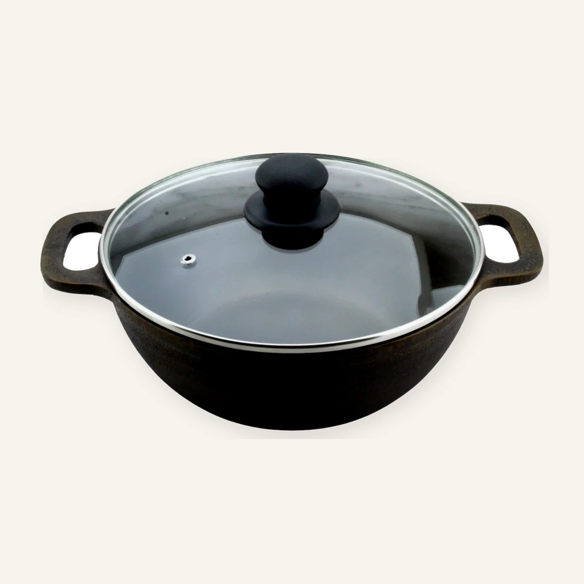 Pre-Seasoned Cast Iron Kadai with Glass Lid - 1.5 Litre