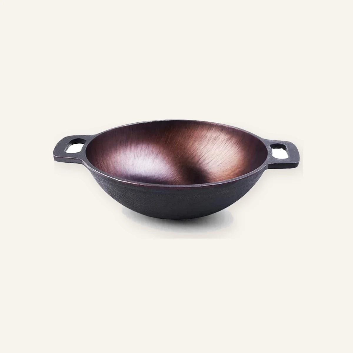 Large cast iron kadai side view