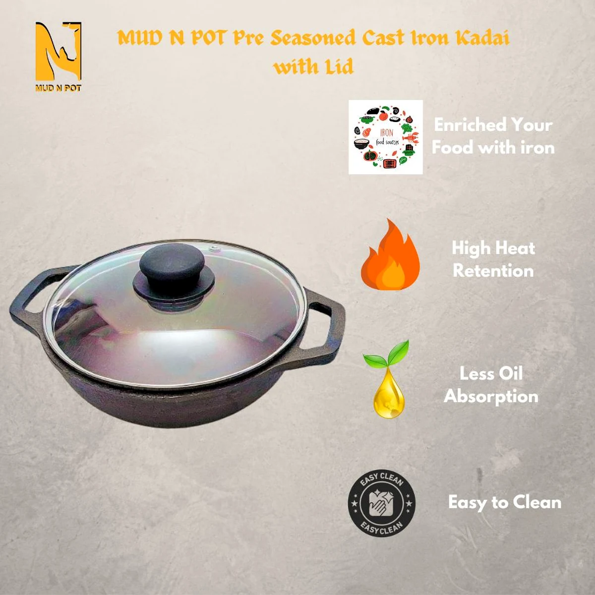 Small cast iron kadai features